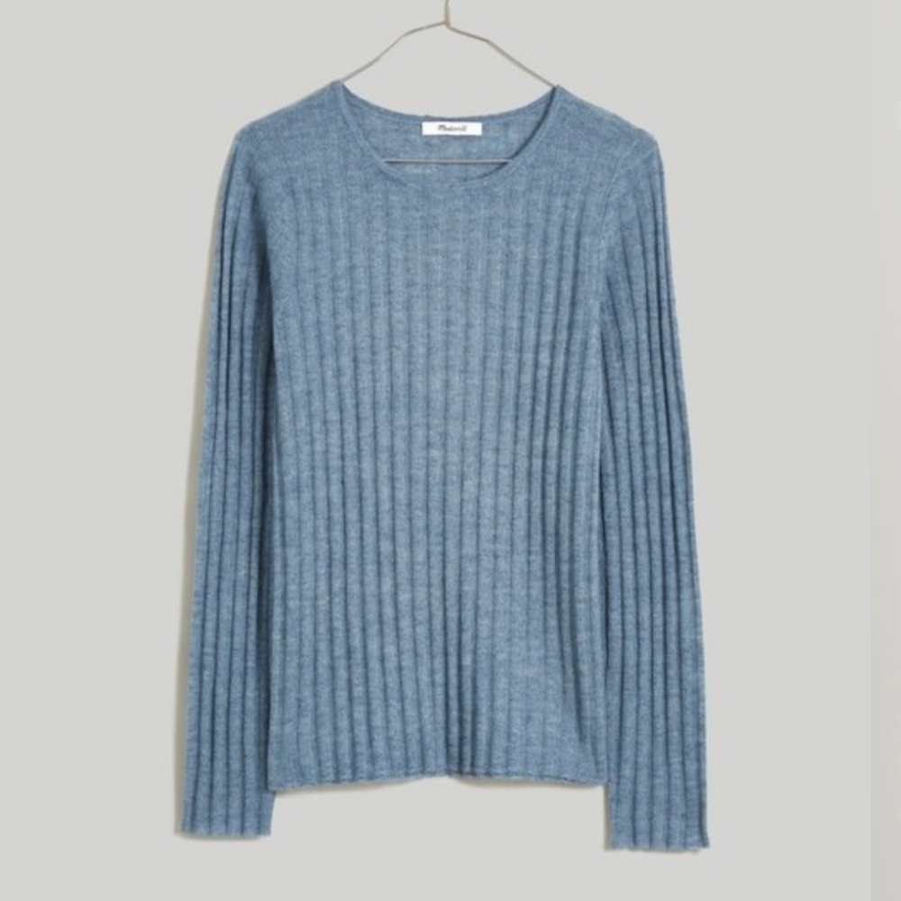 Madewell Alpaca-Blend Crewneck Sweater Light Blue Ribbed Knit NO042 Size Large
